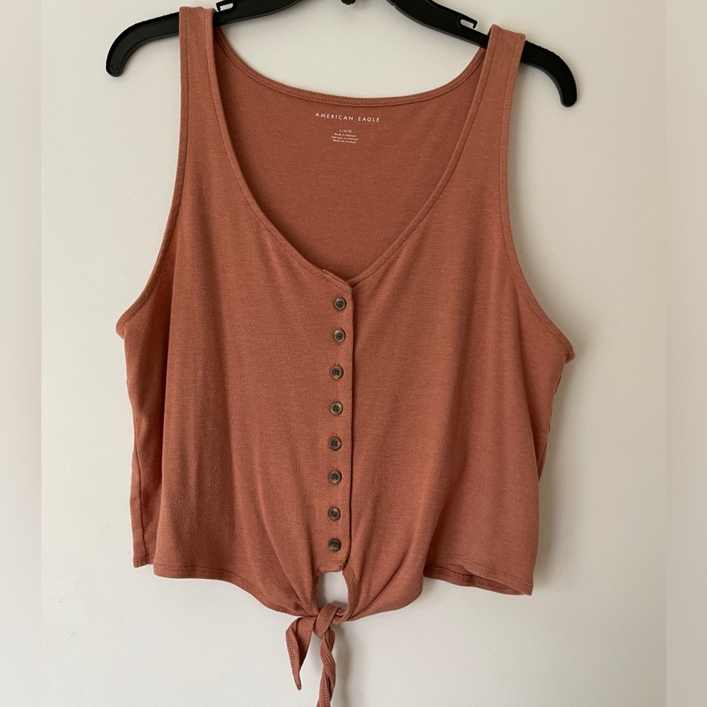 Cropped tie front AE tank top